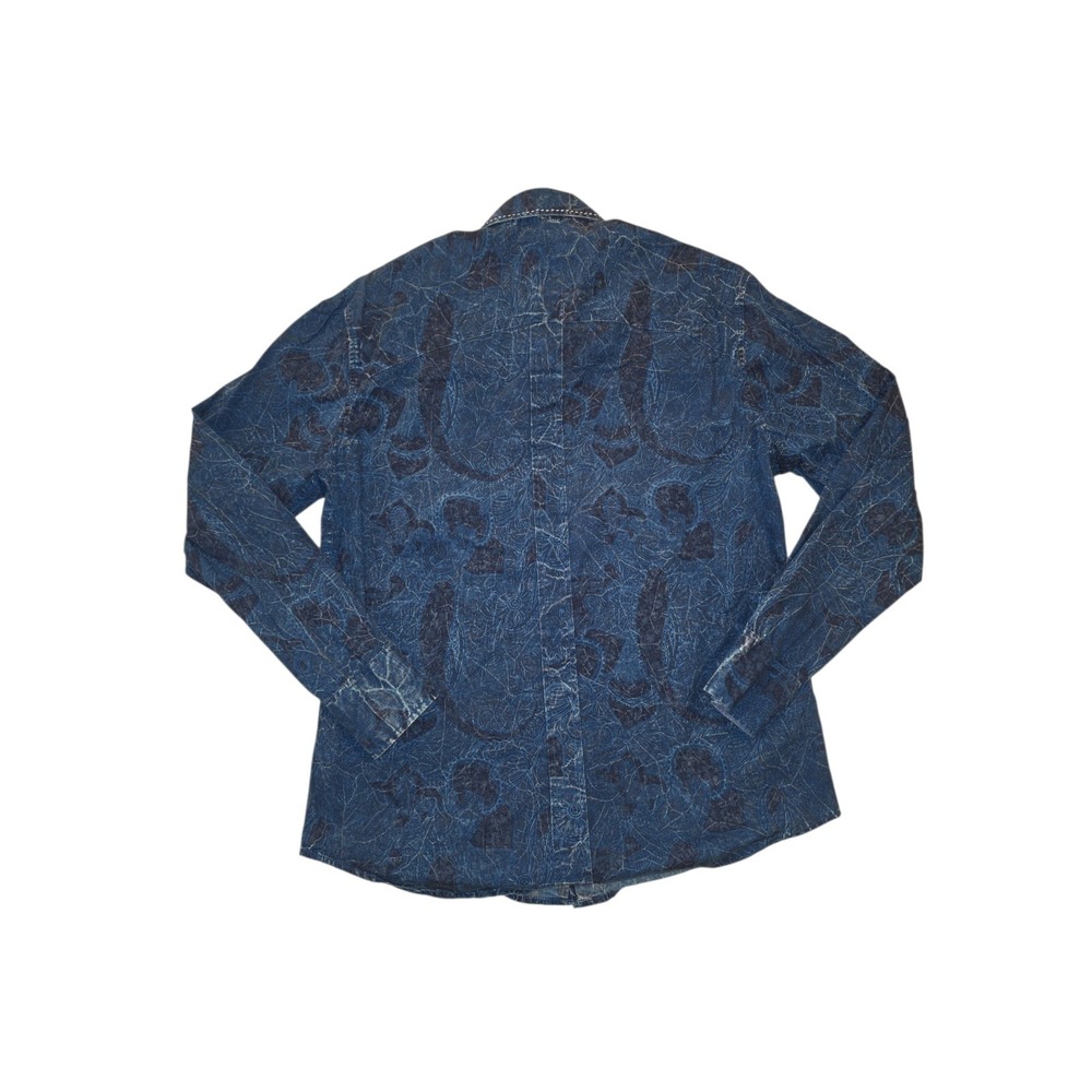 Rock & Roll Cowboy Western Paisley Pearl Snap Shirt Mens L Blue Long Sleeve - Picture 9 of 12